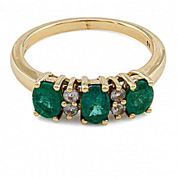 9ct gold Emerald/Cubic Zirconia 3 stone Ring size O